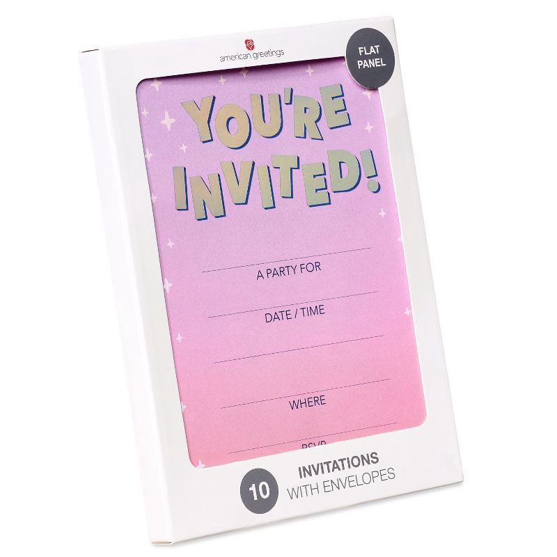 slide 6 of 6, 10ct 'You're Invited' Invitation Cards Pink: American Greetings Party Stationery, Single Panel, Typography Design, 10 ct