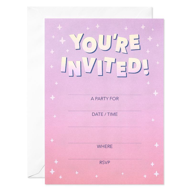 slide 1 of 6, 10ct 'You're Invited' Invitation Cards Pink: American Greetings Party Stationery, Single Panel, Typography Design, 10 ct