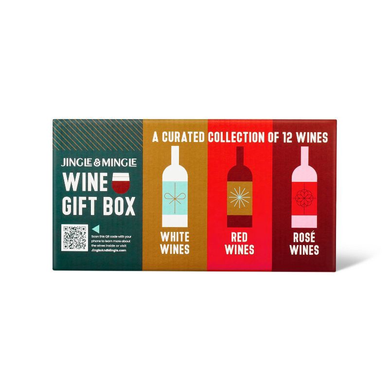 slide 3 of 3, Jingle & Mingle Wine Holiday Advent Calendar Gift Box Set - 12ct/187ml Bottles, 12 ct, 187 ml
