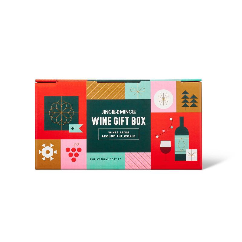 slide 1 of 3, Jingle & Mingle Wine Holiday Advent Calendar Gift Box Set - 12ct/187ml Bottles, 12 ct, 187 ml
