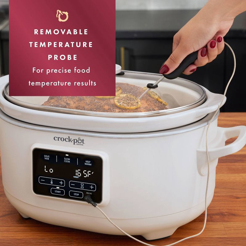 slide 3 of 6, Crock-Pot 6qt Programmable Slow Cooker with Sous Vide - Oat Milk Ivory: Digital Timer, Automatic Shut-Off, 280W, 6 qt