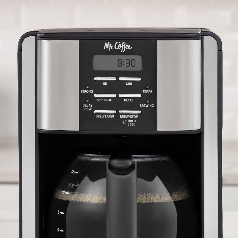 slide 2 of 6, Mr. Coffee 12-Cup Programable Coffee Maker Black/Stainless Steel: Drip, Automatic Shut-Off, Dishwasher-Safe Parts, 1 ct