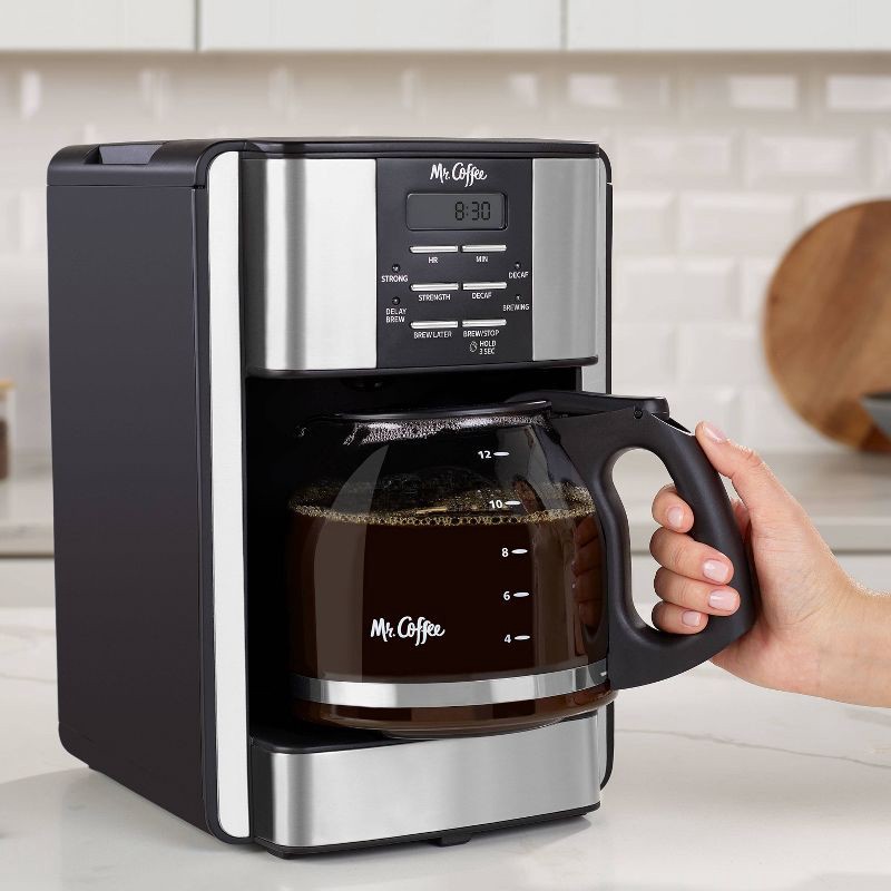 slide 5 of 6, Mr. Coffee 12-Cup Programable Coffee Maker Black/Stainless Steel: Drip, Automatic Shut-Off, Dishwasher-Safe Parts, 1 ct