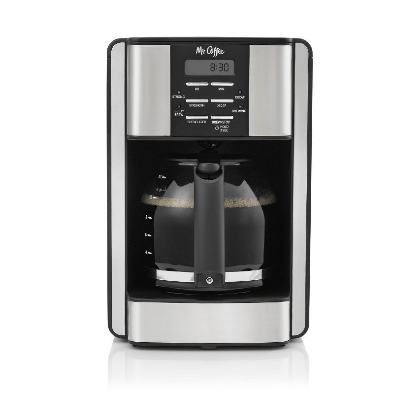 slide 1 of 6, Mr. Coffee 12-Cup Programable Coffee Maker Black/Stainless Steel: Drip, Automatic Shut-Off, Dishwasher-Safe Parts, 1 ct