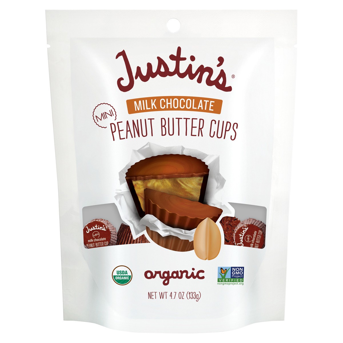 slide 1 of 9, Justin's Mini Milk Chocolate Peanut Butter Cups, 4.7 oz