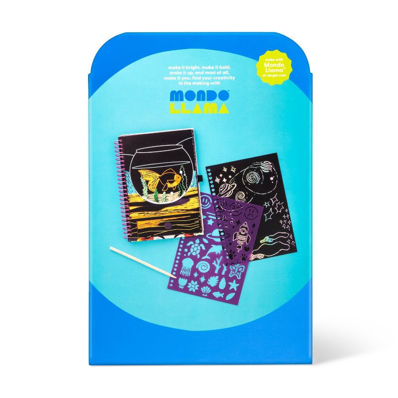 slide 3 of 4, Scratch Art Book Craft Kit -Mondo Llama™: DIY Art Kit for Kids 6+, Includes Wooden Dowel & Paper, Choking Hazard Warning, 1 ct