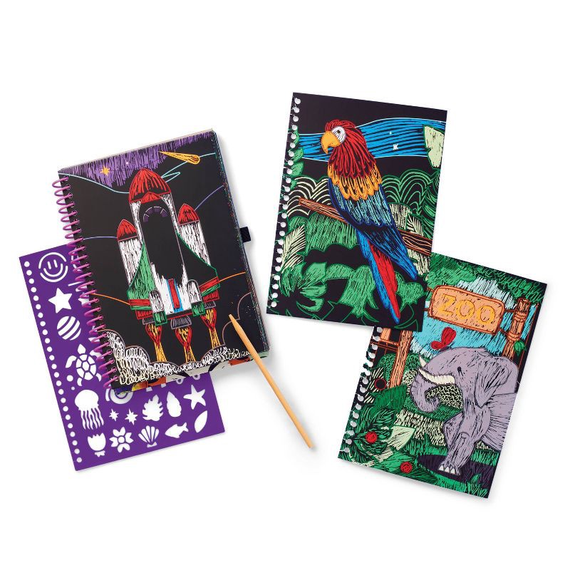 slide 4 of 4, Scratch Art Book Craft Kit -Mondo Llama™: DIY Art Kit for Kids 6+, Includes Wooden Dowel & Paper, Choking Hazard Warning, 1 ct