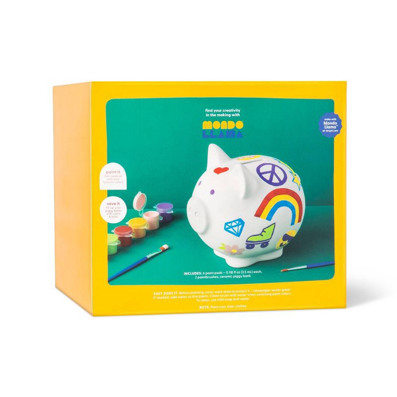 slide 3 of 4, Paint-Your-Own Piggy Bank Craft Kit - Mondo Llama™: Ceramic Painting Coin Bank for Kids, Includes Paints & Brushes, 1 ct