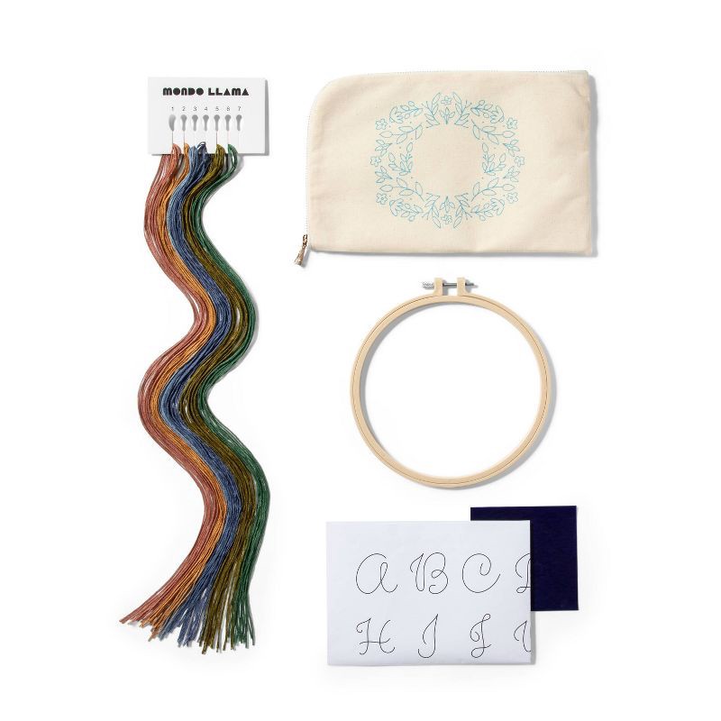 slide 2 of 5, Embroidery Pouch Kit - Mondo Llama™: Craft Activity Kit with Floss & Needle, Art & Design Theme, Adult Knitting Set, 1 ct