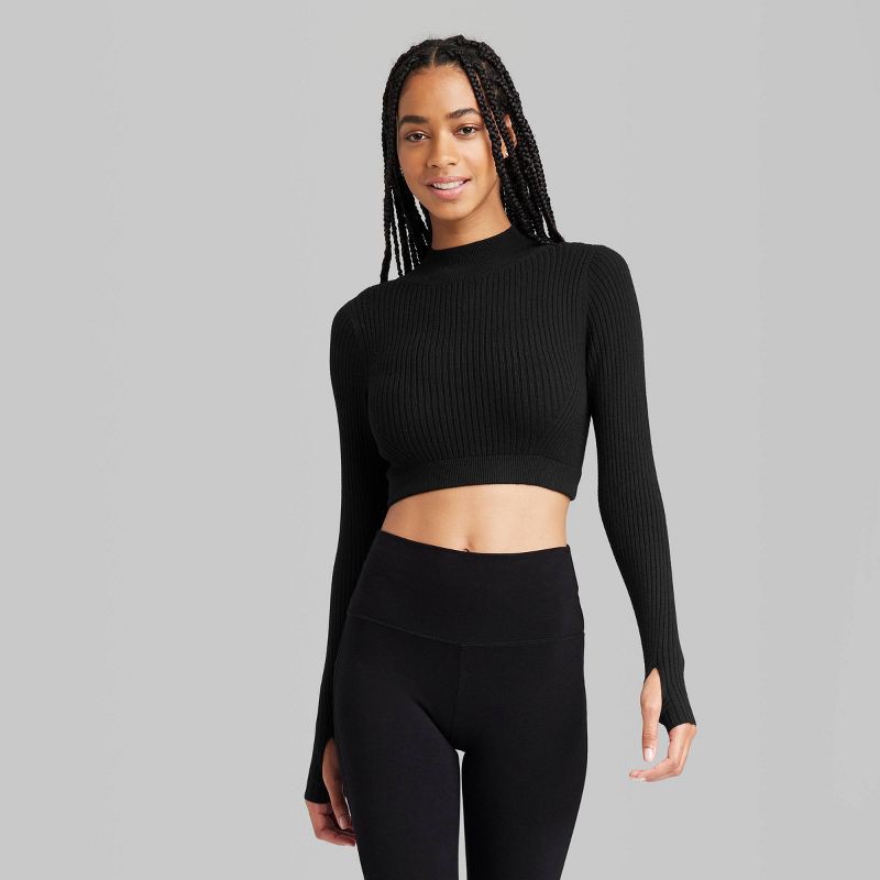 Women's Cropped Fitted Sweater Top - Wild Fable Black XL 1 ct