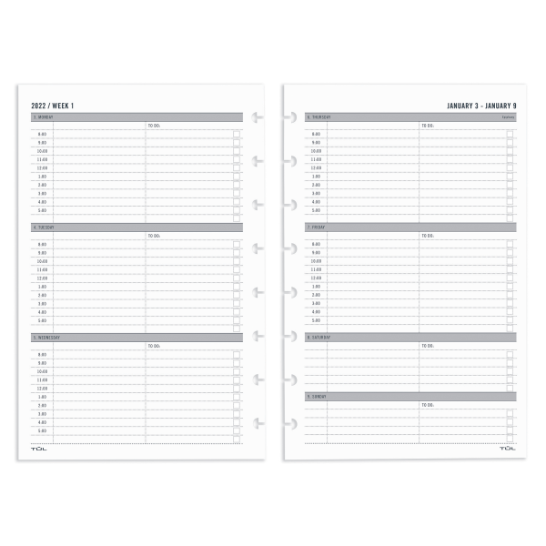 slide 1 of 2, TUL Discbound Weekly Refill Pages, Junior Size, 5-1/2" X 8-1/2", January To December 2022, TULjrflr-Time, 1 ct