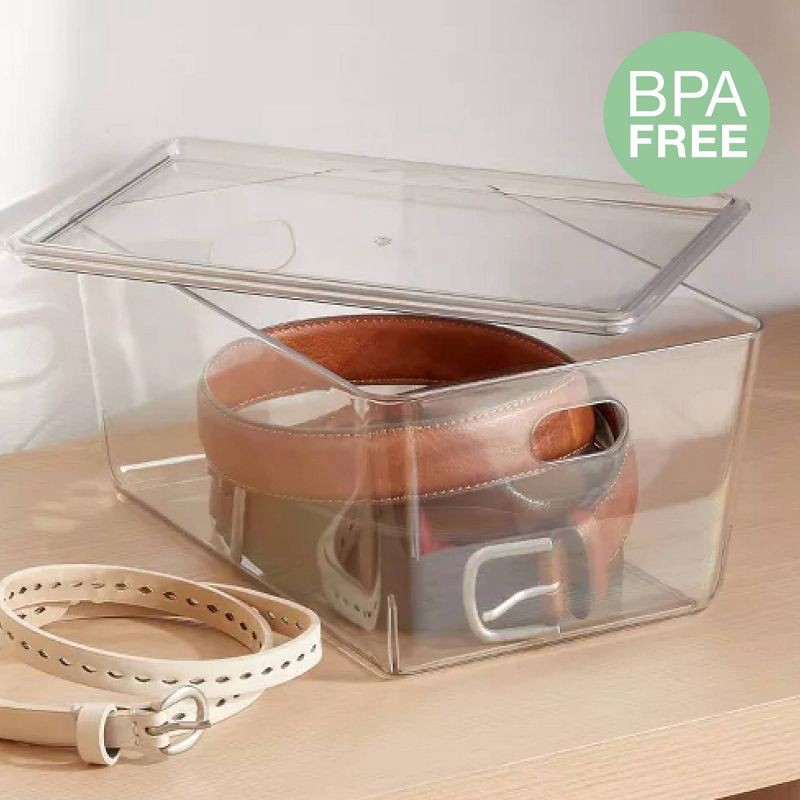slide 4 of 5, 4L Stacking Clear Bin with Lid - Brightroom™: PET, Lidded, Stackable, Universal Storage, 10.15"x6.81"x4.52", 4 liter