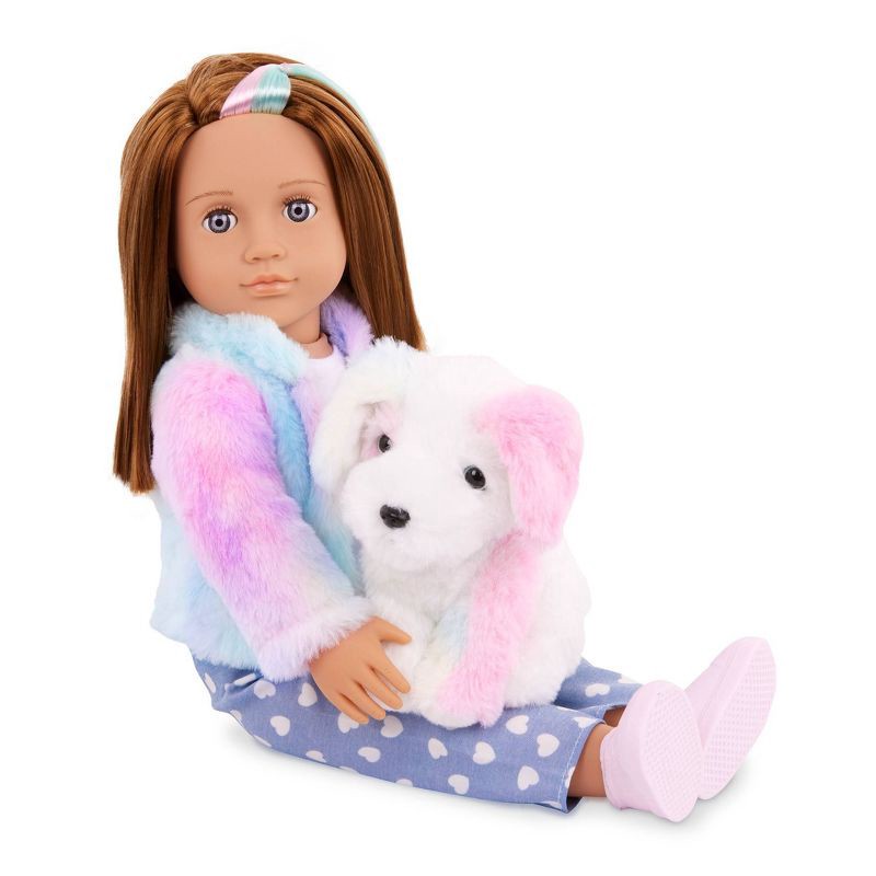 slide 4 of 8, Our Generation Skylar & Bow Matching 18'' Doll & Pet Rainbow Puppy Set, 1 ct