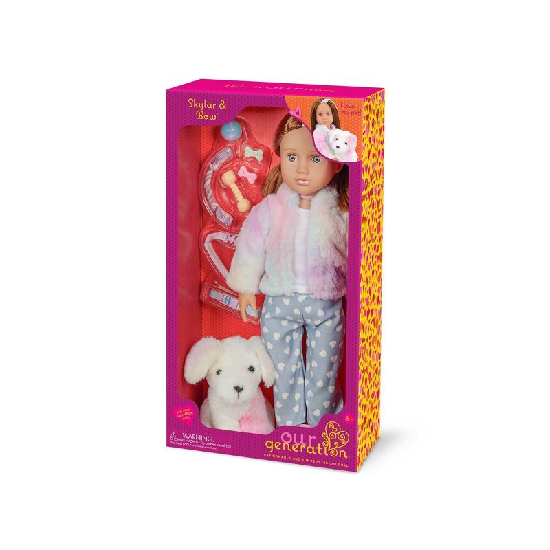 slide 8 of 8, Our Generation Skylar & Bow Matching 18'' Doll & Pet Rainbow Puppy Set, 1 ct