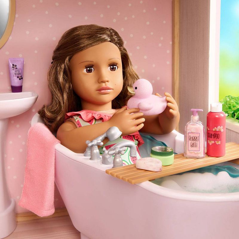 slide 2 of 7, Our Generation Bubbly Bathtime Bathtub with Water Sounds Dollhouse Accessory Set for 18'' Dolls, 1 ct
