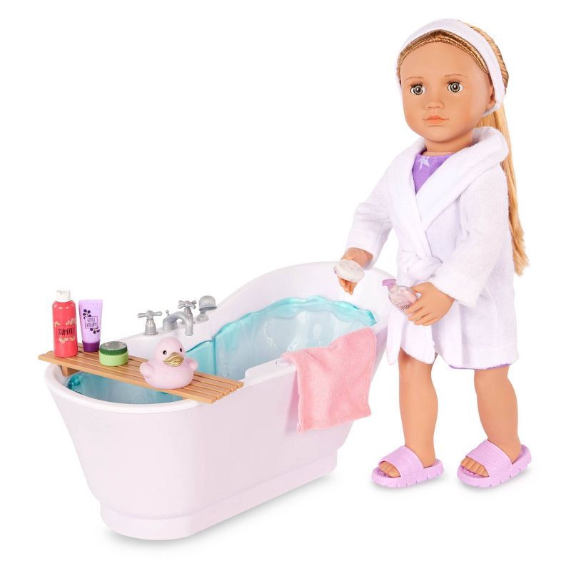 slide 4 of 7, Our Generation Bubbly Bathtime Bathtub with Water Sounds Dollhouse Accessory Set for 18'' Dolls, 1 ct