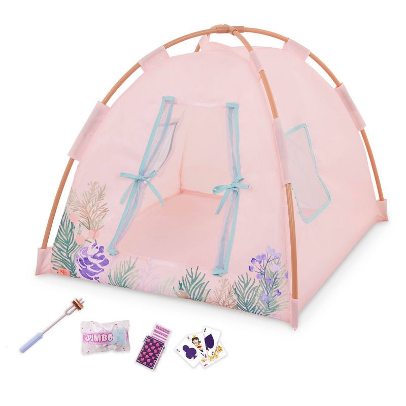 slide 1 of 4, Our Generation Camping Nights Tent & Accessories Set for 18'' Dolls, 1 ct