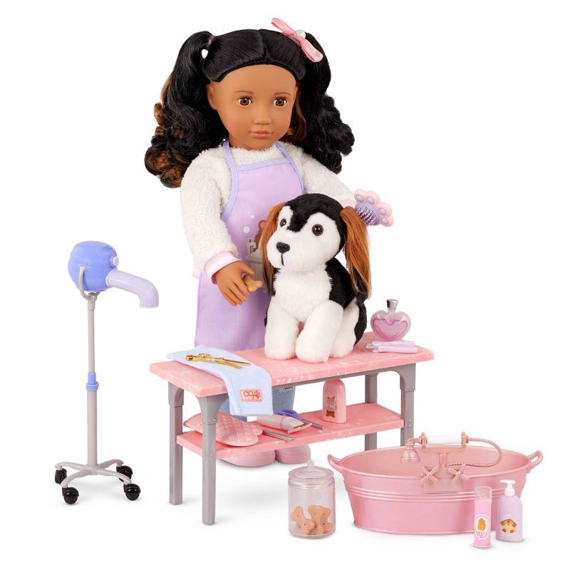 slide 3 of 6, Our Generation Scrub & Style Pet Grooming Table Accessory Set for 18'' Dolls, 1 ct