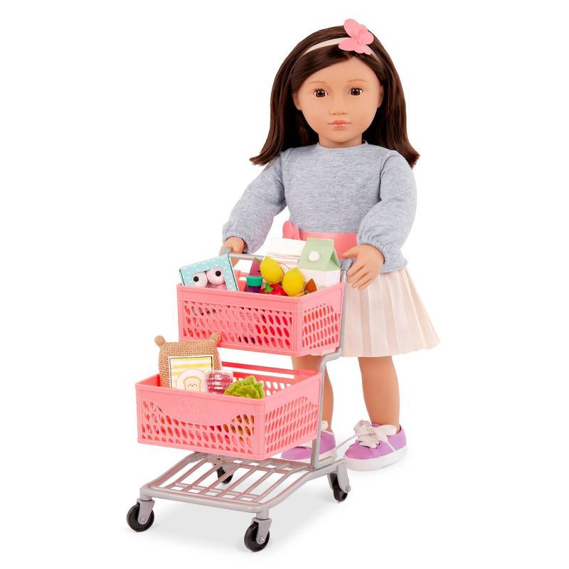 slide 2 of 6, Our Generation Supermarket Play Pink Grocery Shopping Cart & Food Accessory Set for 18'' Dolls, 1 ct