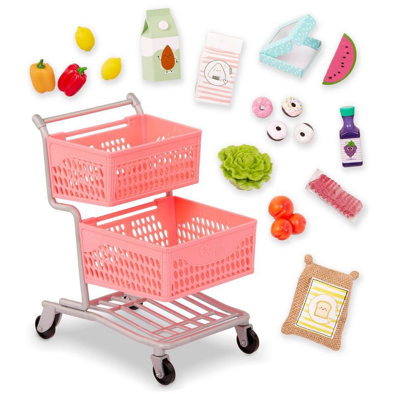 slide 1 of 6, Our Generation Supermarket Play Pink Grocery Shopping Cart & Food Accessory Set for 18'' Dolls, 1 ct