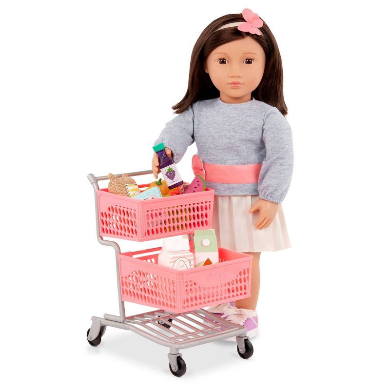 slide 3 of 6, Our Generation Supermarket Play Pink Grocery Shopping Cart & Food Accessory Set for 18'' Dolls, 1 ct