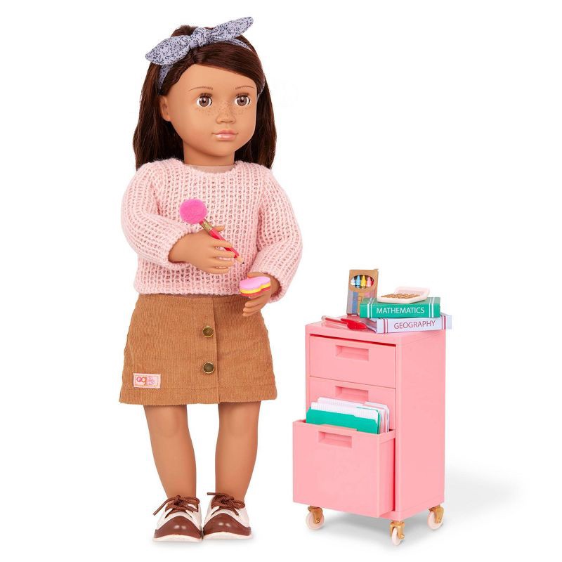 slide 3 of 6, Our Generation Ready, Set, Learn! School Supplies & Rolling Cabinet Accessory Set for 18'' Dolls, 1 ct