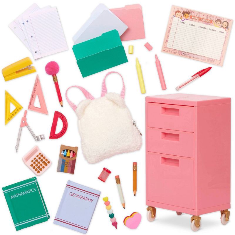 slide 5 of 6, Our Generation Ready, Set, Learn! School Supplies & Rolling Cabinet Accessory Set for 18'' Dolls, 1 ct