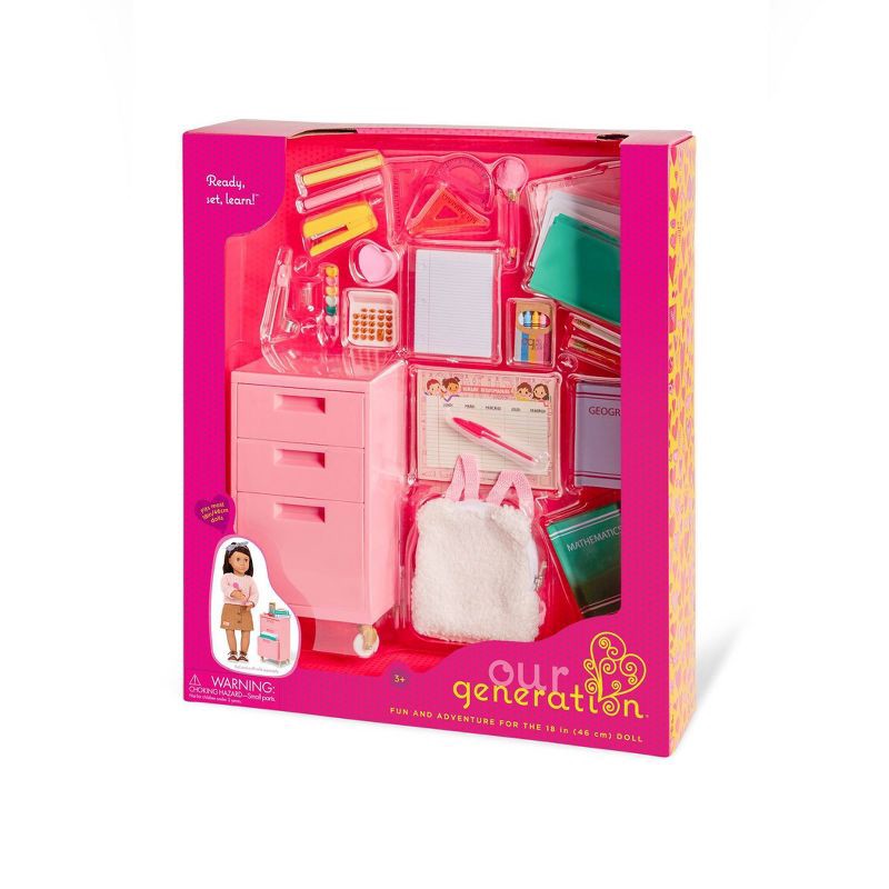 slide 6 of 6, Our Generation Ready, Set, Learn! School Supplies & Rolling Cabinet Accessory Set for 18'' Dolls, 1 ct