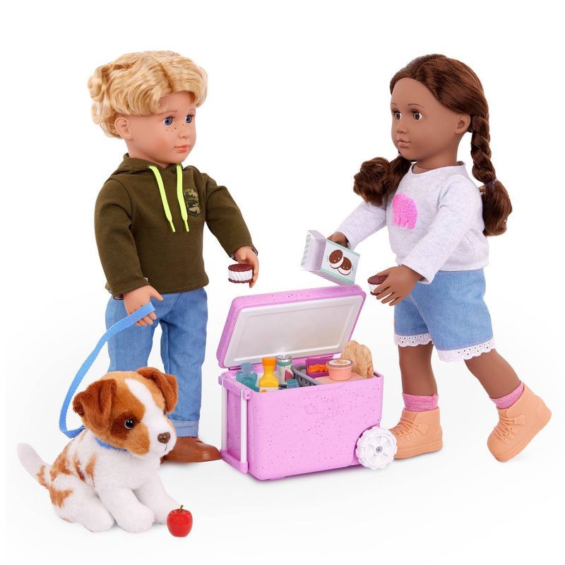 slide 2 of 6, Our Generation Rolling Camping Cooler & Play Food Accessory Set for 18'' Dolls, 1 ct