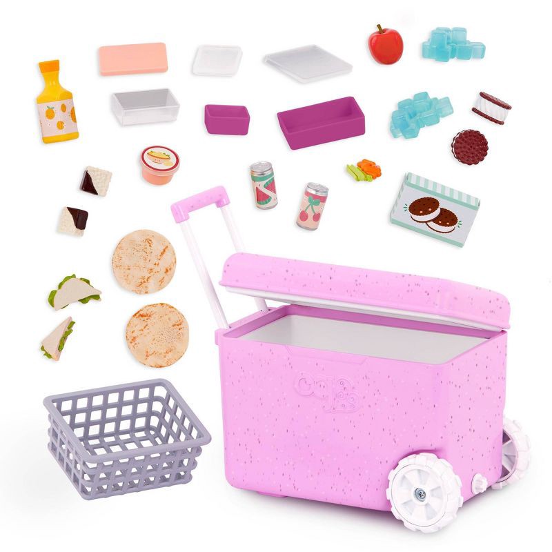 slide 6 of 6, Our Generation Rolling Camping Cooler & Play Food Accessory Set for 18'' Dolls, 1 ct