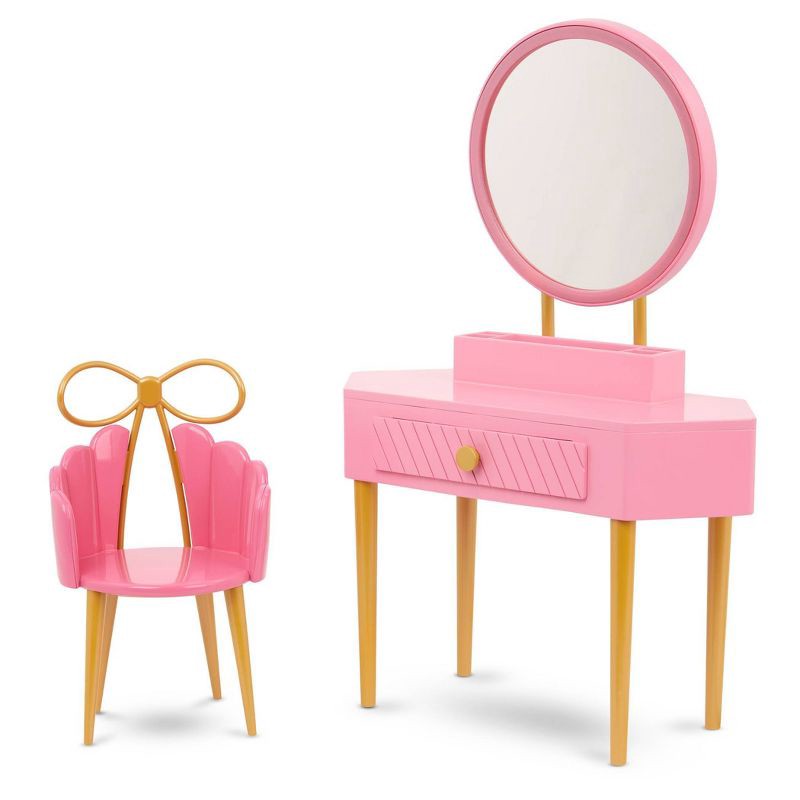 slide 4 of 7, Our Generation Fabulous Fun Pink Vanity Table & Chair Dollhouse Accessory Set for 18'' Dolls, 1 ct