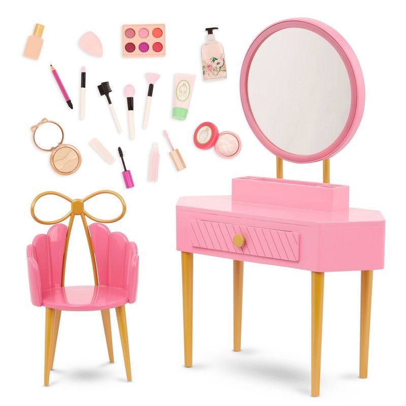 slide 7 of 7, Our Generation Fabulous Fun Pink Vanity Table & Chair Dollhouse Accessory Set for 18'' Dolls, 1 ct
