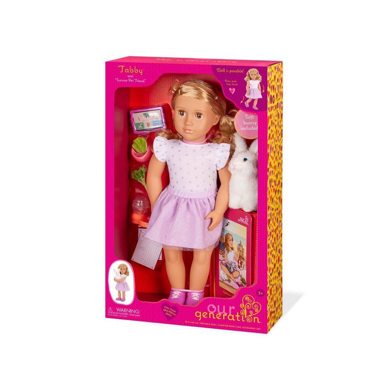 slide 9 of 9, Our Generation Tabby Posable 18'' Doll with Pet Bunny Plush & Storybook Set, 1 ct