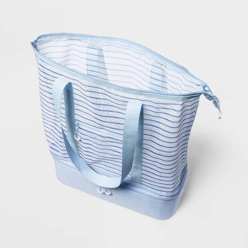 slide 3 of 4, Cooler Tote Blue Striped Printed Mesh - Sun Squad™, 1 ct