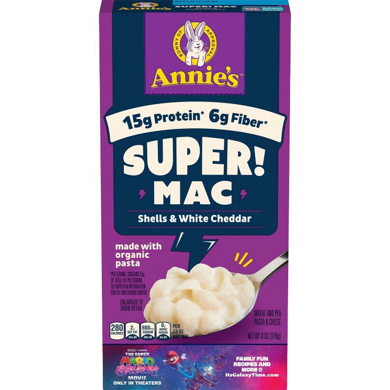 slide 1 of 7, Annie's Organic Super Mac Shells & White Cheddar Mac and Cheese - 6oz, 6 oz