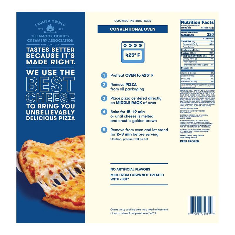 slide 2 of 5, Tillamook Three Cheese Frozen Pizza - 19.3oz, 19.3 oz