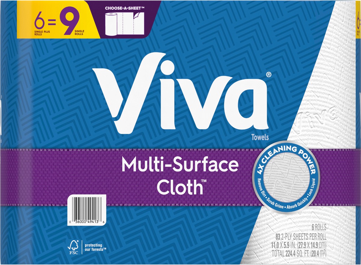 slide 3 of 12, Viva Multi-Surface Cloth Paper Towels, 6 Big Rolls, 83 Sheets Per Roll, 6 ct