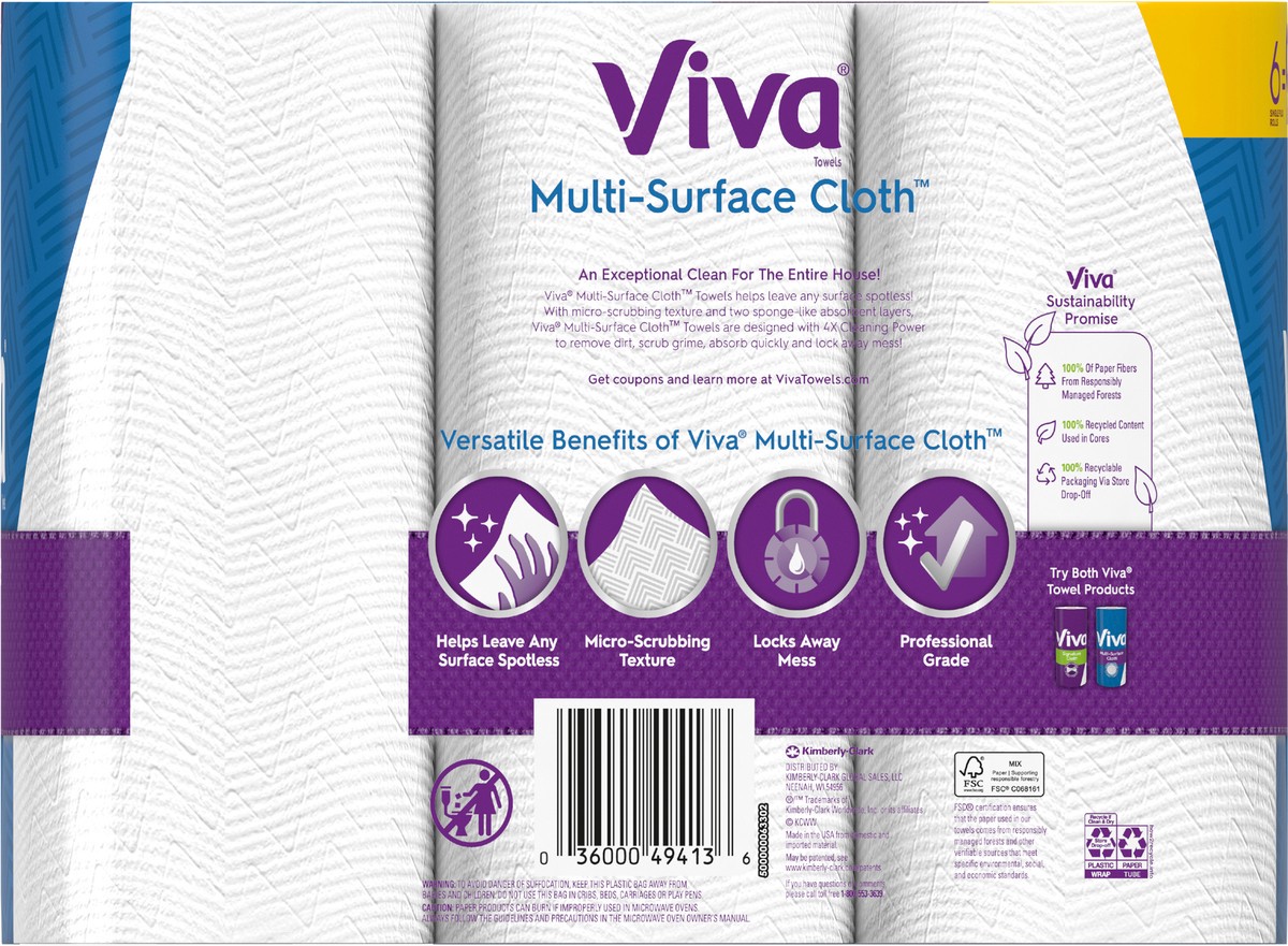 slide 6 of 12, Viva Multi-Surface Cloth Paper Towels, 6 Big Rolls, 83 Sheets Per Roll, 6 ct