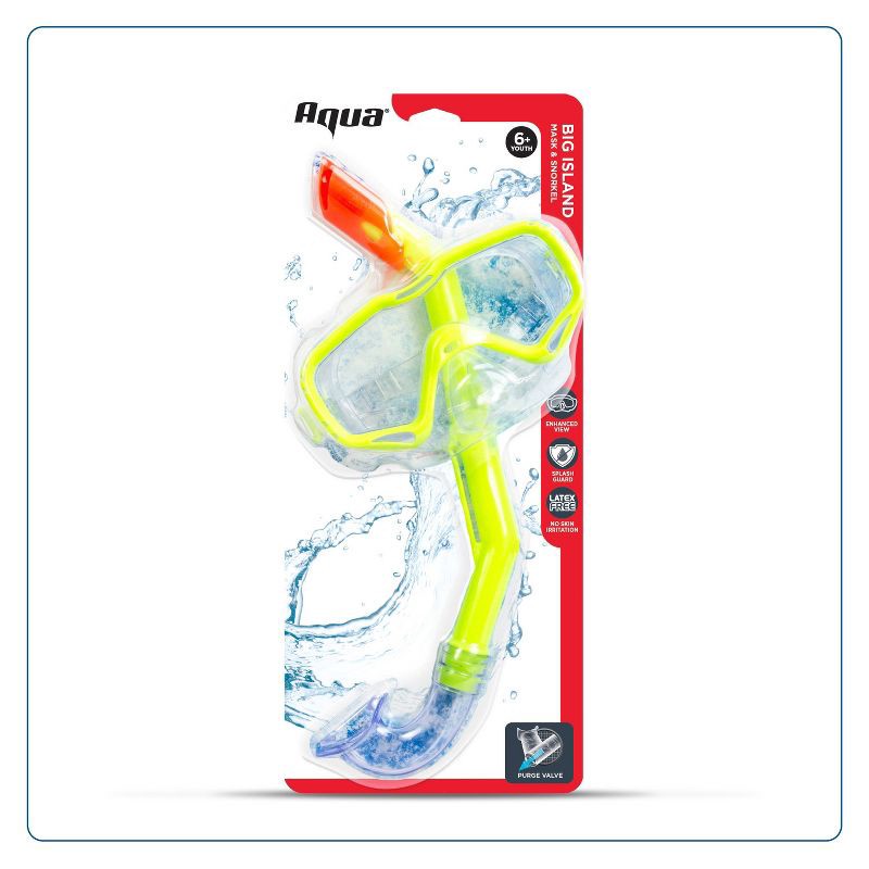 slide 2 of 4, Aqua Leisure BIG ISLAND Kids' Snorkel Mask Combo - Yellow: PVC, Latex-Free, Adjustable Strap, 1 ct