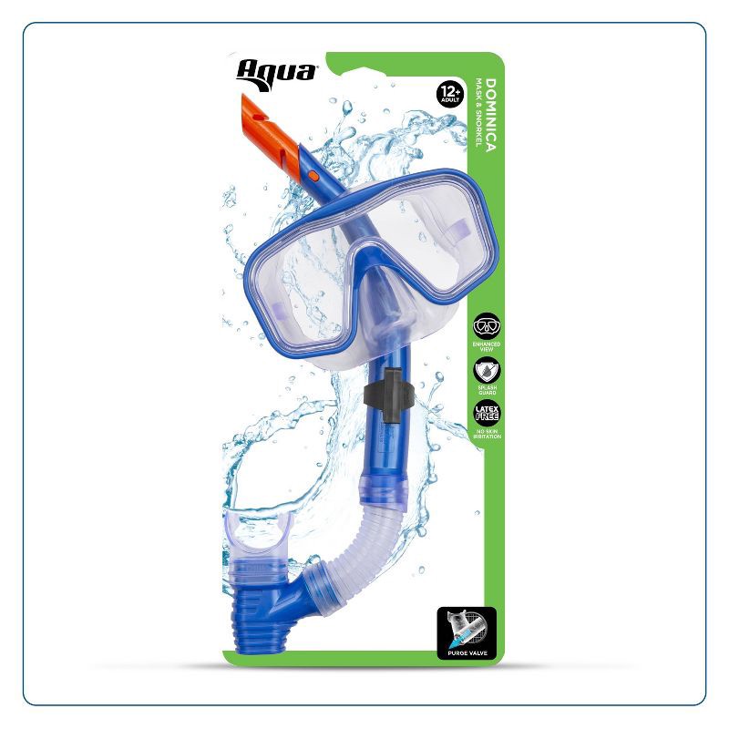 slide 2 of 4, Aqua Leisure DOMINICA Adult Snorkel Mask Combo - Blue: Latex-Free, Polycarbonate Lens, 1 ct