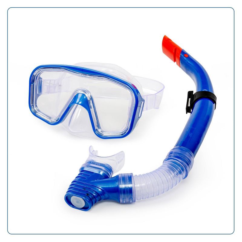 slide 1 of 4, Aqua Leisure DOMINICA Adult Snorkel Mask Combo - Blue: Latex-Free, Polycarbonate Lens, 1 ct