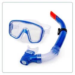 Aqua Leisure DOMINICA Adult Snorkel Mask Combo - Blue: Latex-Free, Polycarbonate Lens