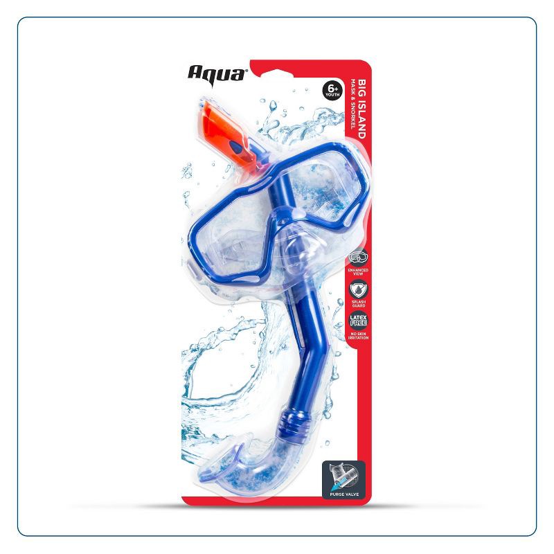 slide 2 of 4, Aqua Leisure BIG ISLAND Kids' Snorkel Mask Combo - Blue: Polycarbonate Lens, Adjustable Strap, 1 ct