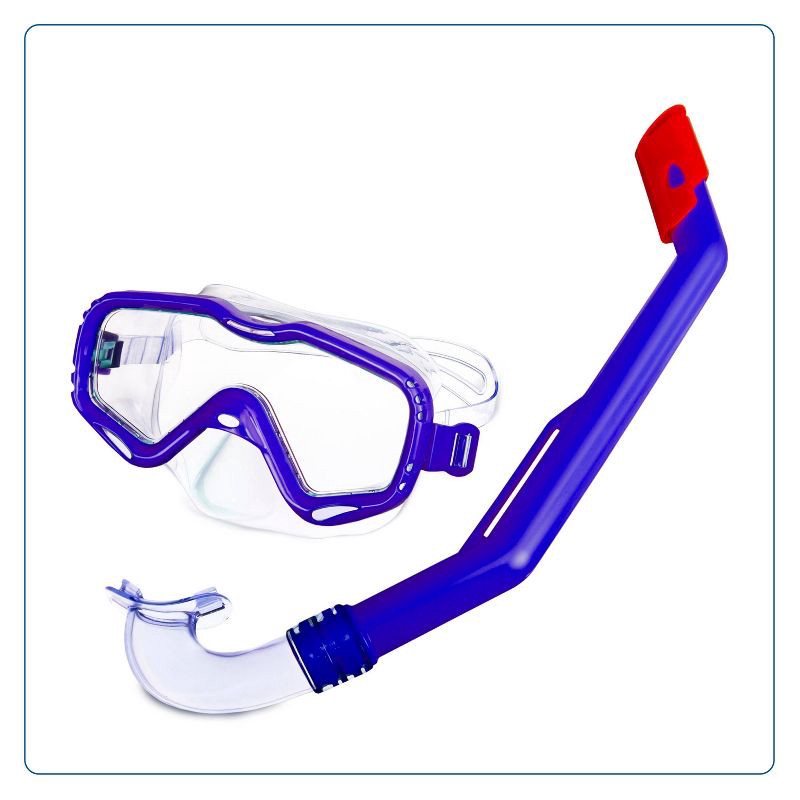 slide 1 of 4, Aqua Leisure BIG ISLAND Kids' Snorkel Mask Combo - Blue: Polycarbonate Lens, Adjustable Strap, 1 ct