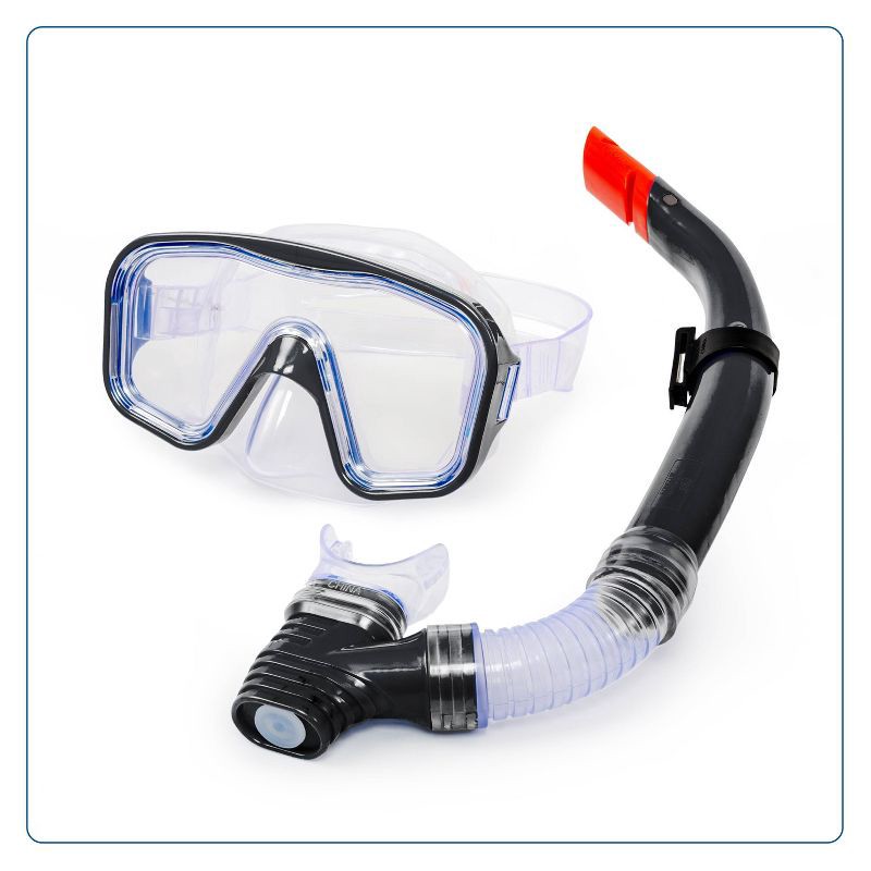 slide 1 of 4, Aqua Leisure DOMINICA Adult Snorkel Mask Combo - Black: PVC Material, Latex-Free, Adjustable, 1 ct