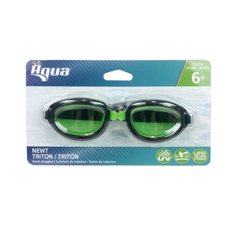 slide 4 of 4, Aqua Leisure NEWT Kids' Swim Goggles - Black/Green: PVC, Adjustable, Latex-Free, 1 ct