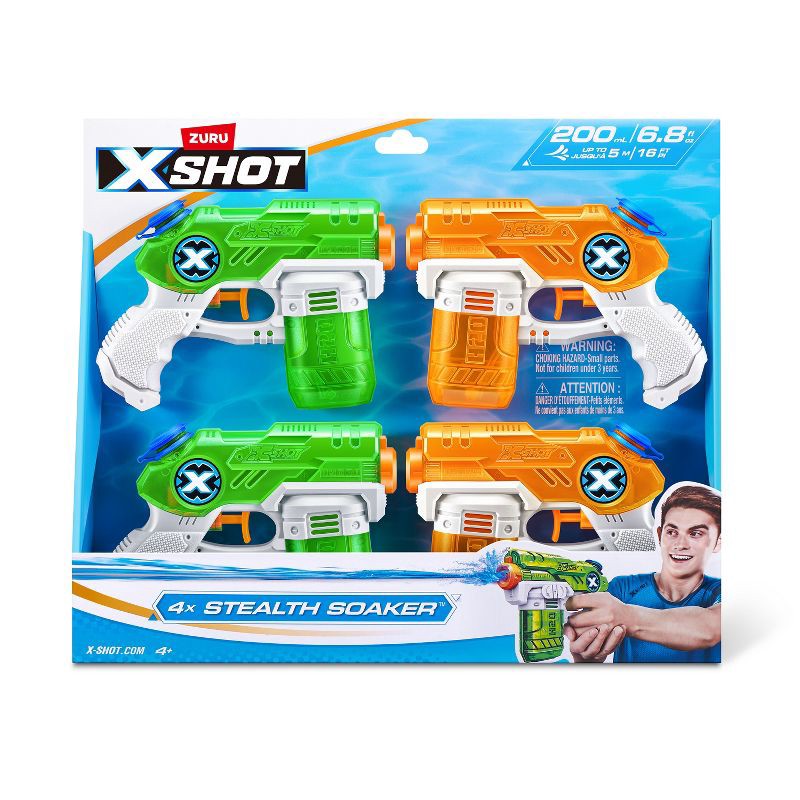 slide 3 of 13, XSHOT Water Stealth Soaker 4pk Water Blasters by ZURU: Kids Ages 5+ Plastic Toy, 4 ct