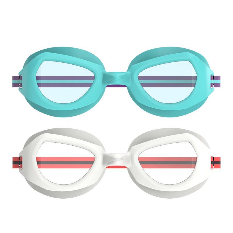 slide 1 of 3, Speedo Junior Sprinter 2pk Swim Goggles - White/Teal: Anti-Fog, Adjustable Strap, Ages 6-14, 2 ct