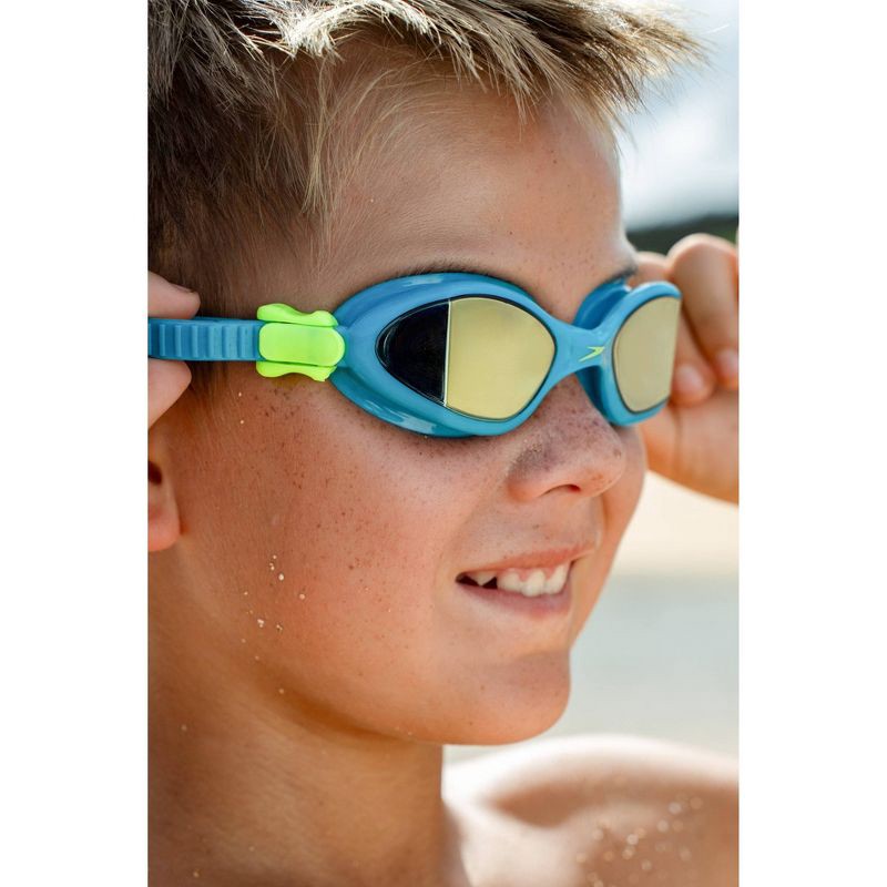 slide 6 of 7, Speedo Junior Amp Mirrored Swim Goggles - Blue/Green: Latex-Free, Anti-Fog, Adjustable Strap, 1 ct