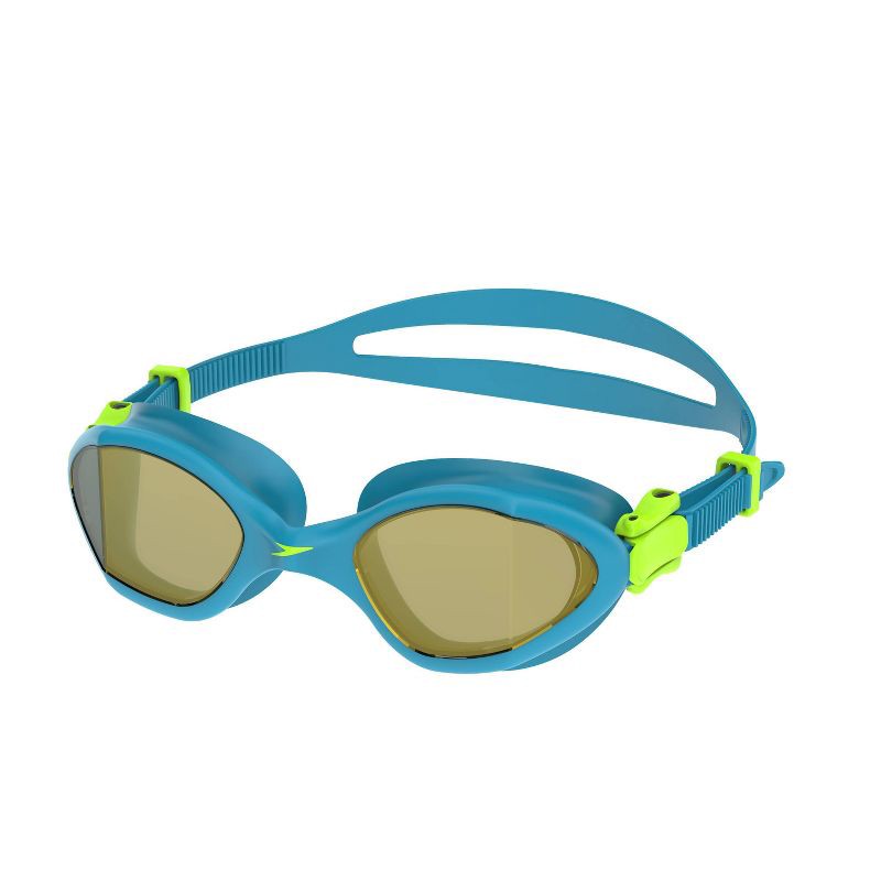 slide 1 of 7, Speedo Junior Amp Mirrored Swim Goggles - Blue/Green: Latex-Free, Anti-Fog, Adjustable Strap, 1 ct